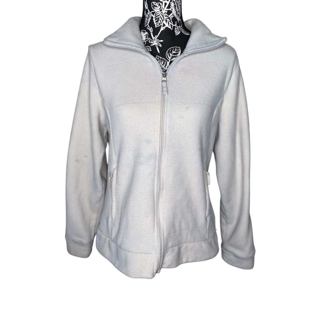Flawed Merona White Fleece Zip Jacket Womens Large Full Zip Polyester Casual
